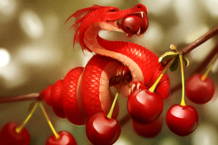 Обои Dragon with Cherry