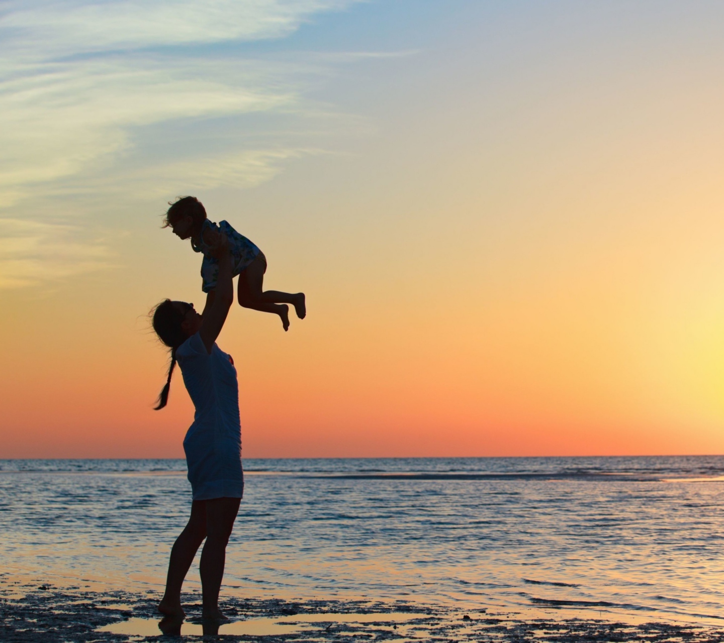 Das Mother And Child On Beach Wallpaper 1440x1280