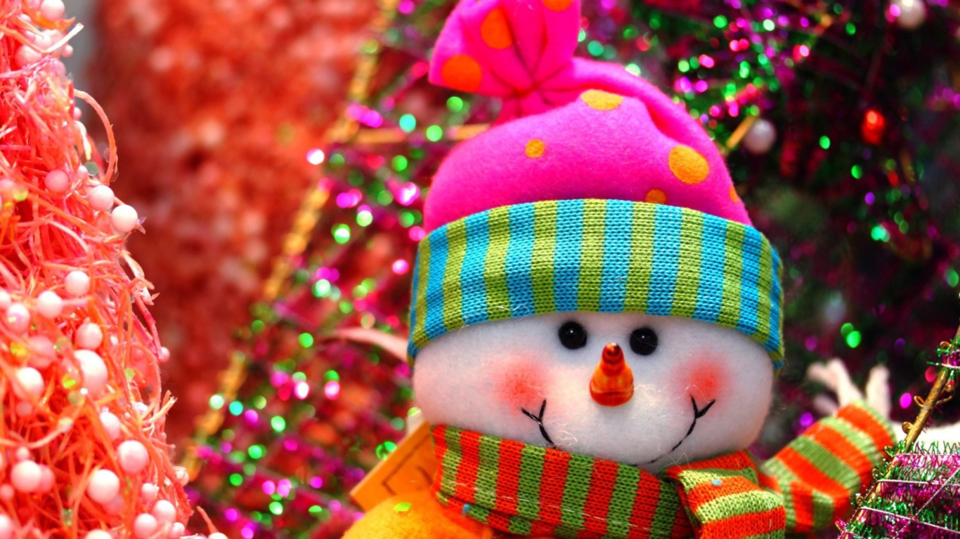 Das Cute Bright Christmas Snowman Wallpaper 1366x768