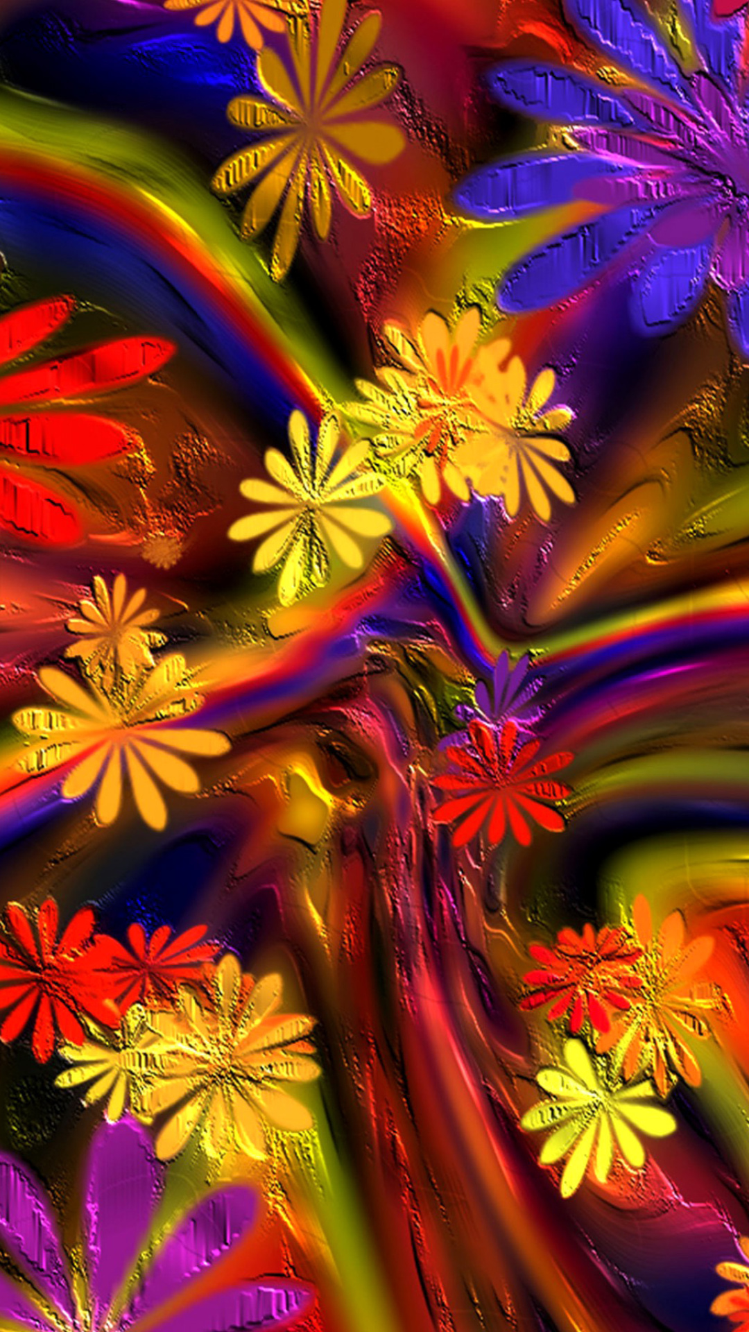 Обои Colorful paint flowers 1080x1920