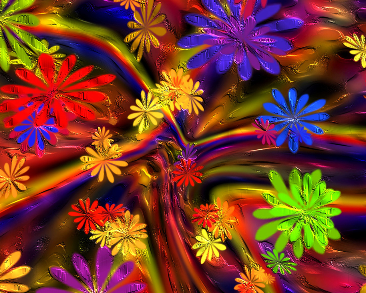 Screenshot №1 pro téma Colorful paint flowers 1280x1024