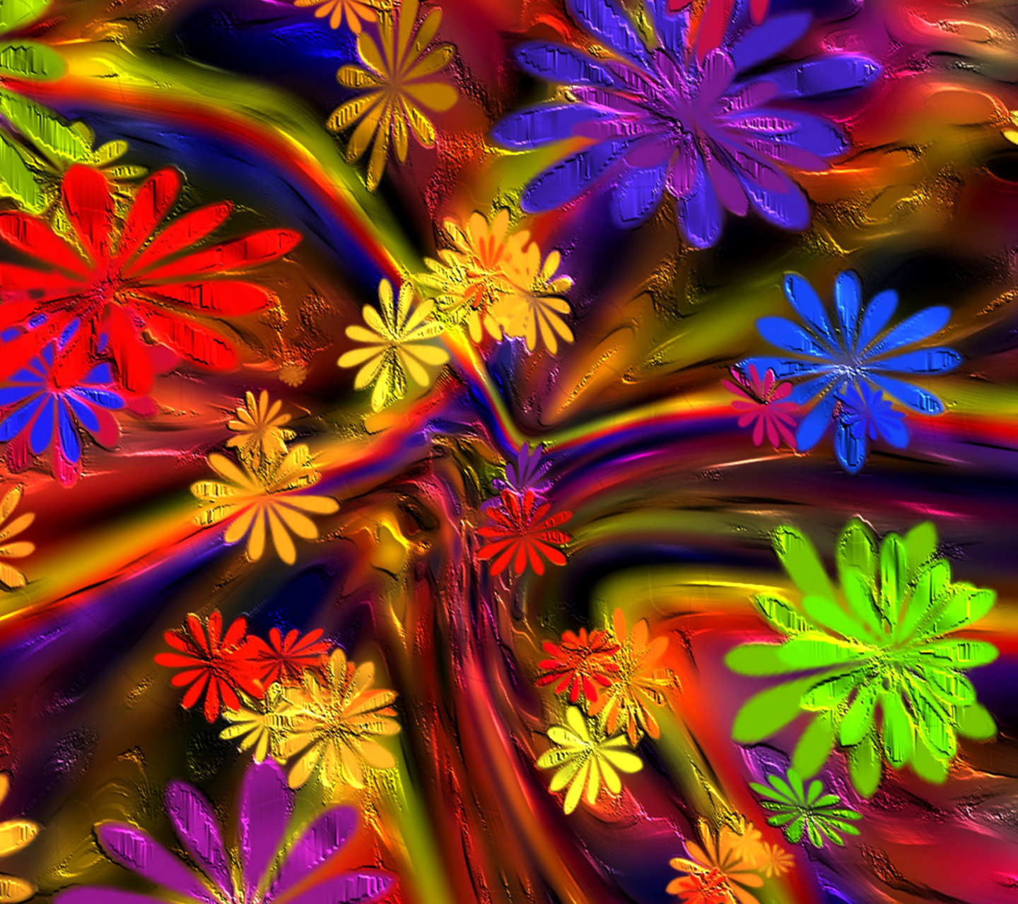 Обои Colorful paint flowers 1440x1280