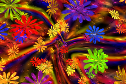 Screenshot №1 pro téma Colorful paint flowers 480x320