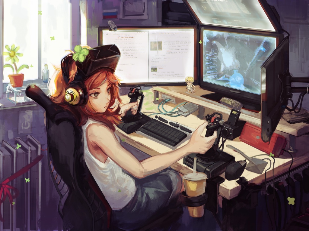 Das Anime Girl Gamer Wallpaper 1024x768