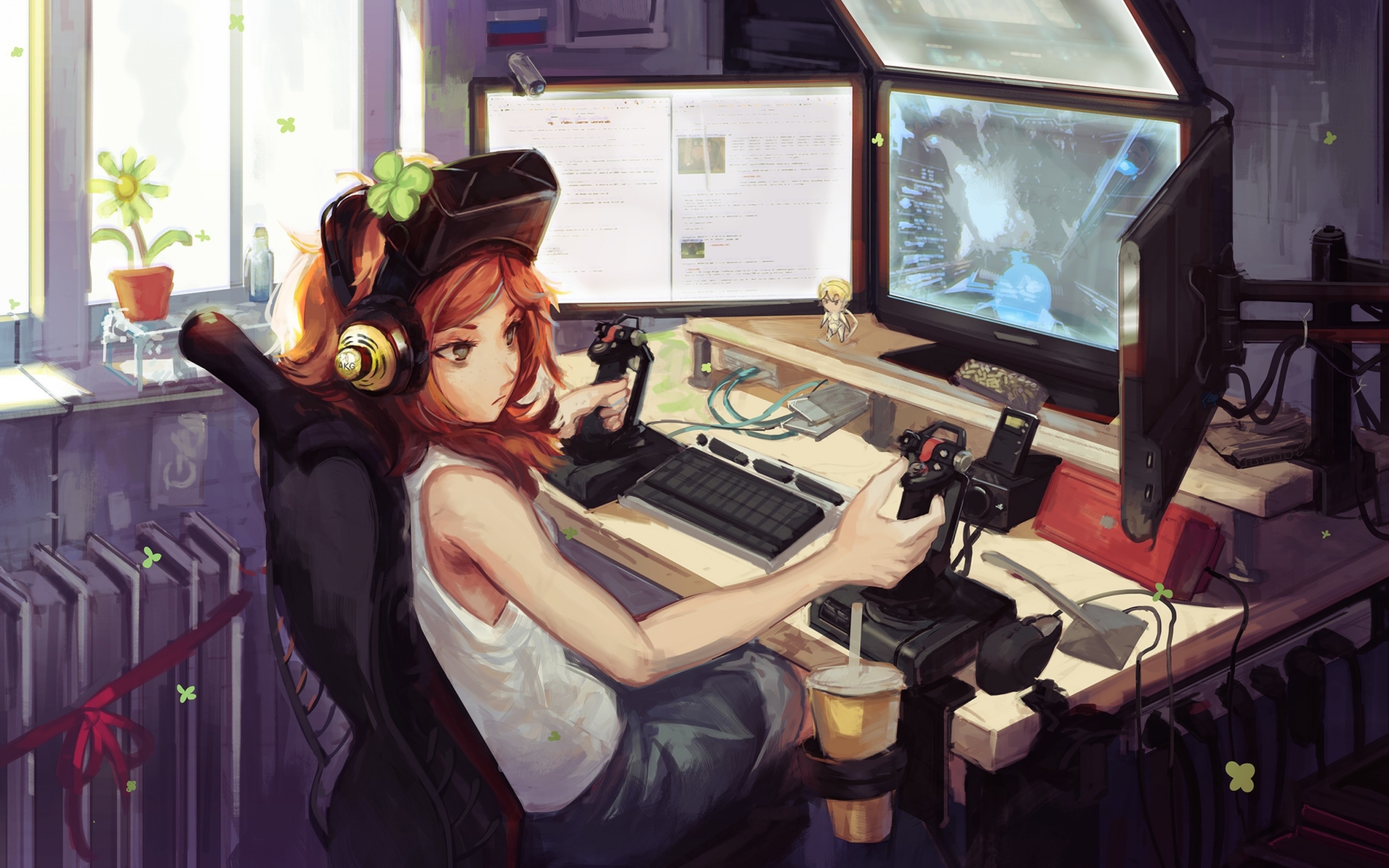 Обои Anime Girl Gamer 2560x1600