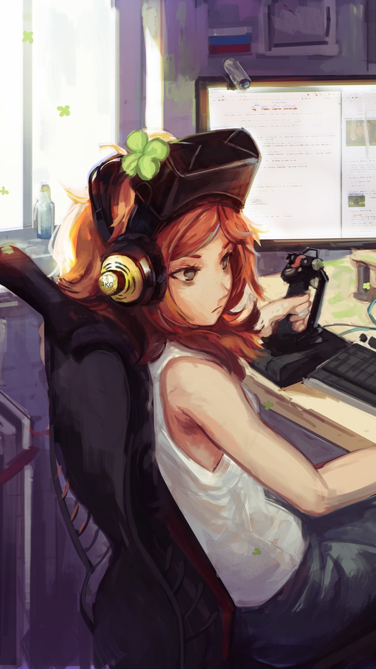 Fondo de pantalla Anime Girl Gamer 750x1334