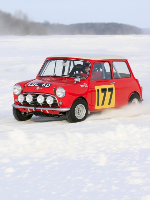 Das Red Mini In Snow Wallpaper 480x640