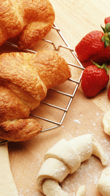 Croissants And Strawberries wallpaper 360x640