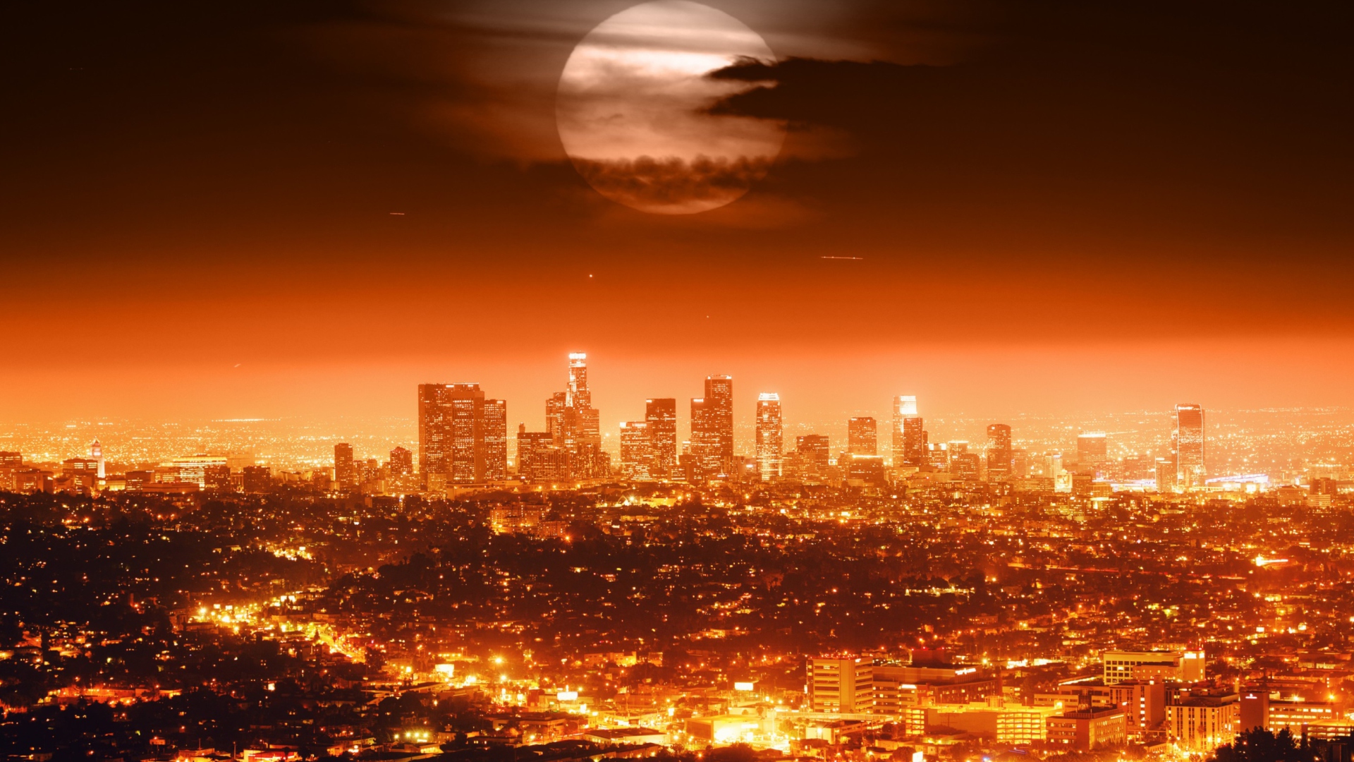 Das Full Moon Above Los Angeles Wallpaper 1920x1080