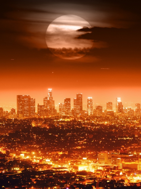 Fondo de pantalla Full Moon Above Los Angeles 480x640
