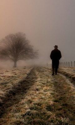 Fondo de pantalla Lonely Man Walking In Field 240x400