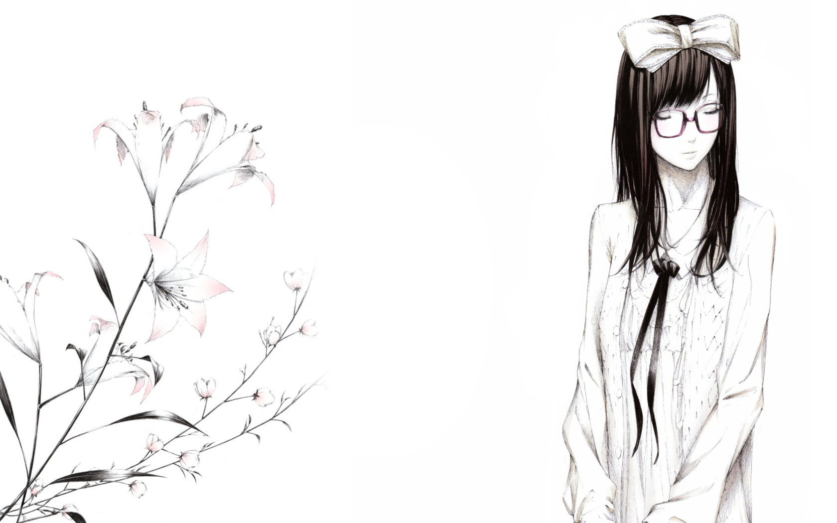 Screenshot №1 pro téma Sketch Of Girl Wearing Glasses And Bow 1680x1050