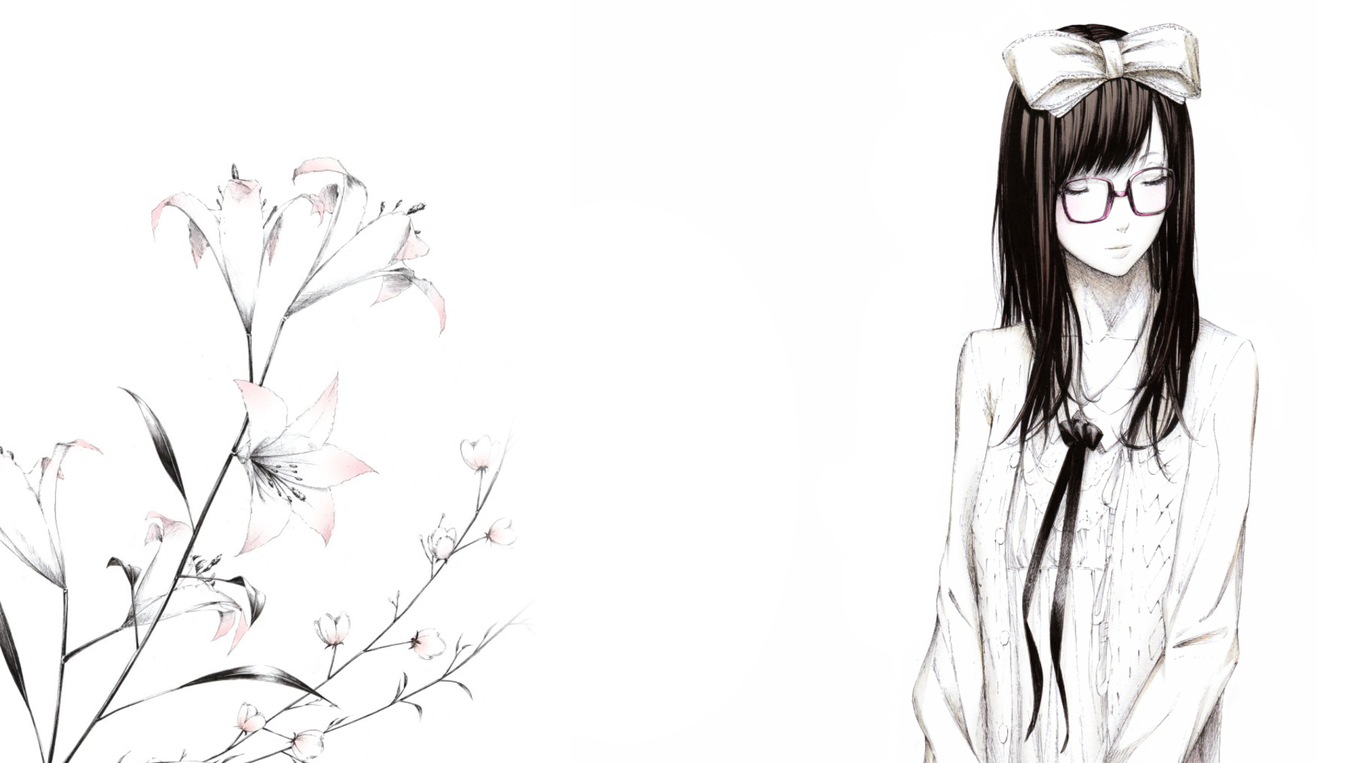 Screenshot №1 pro téma Sketch Of Girl Wearing Glasses And Bow 1920x1080