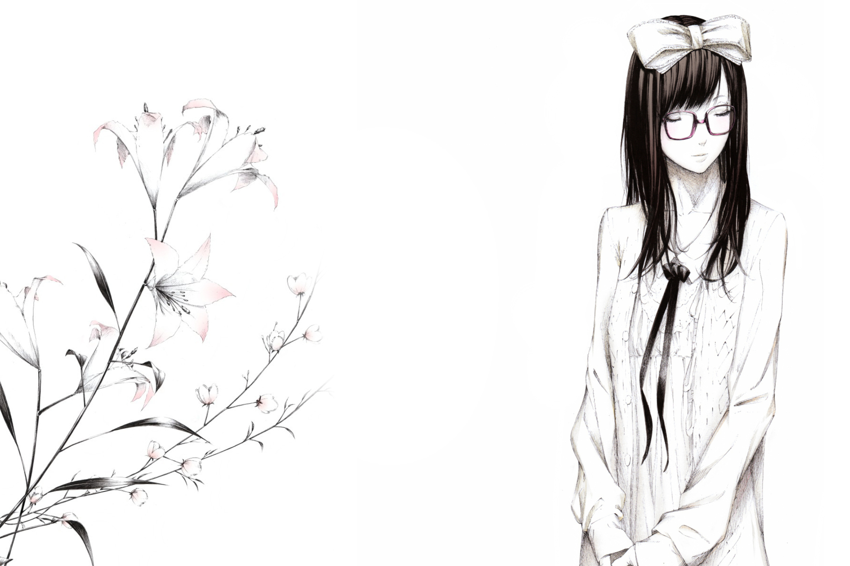 Das Sketch Of Girl Wearing Glasses And Bow Wallpaper 2880x1920