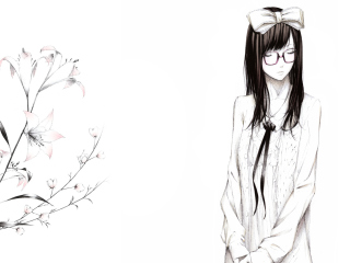 Das Sketch Of Girl Wearing Glasses And Bow Wallpaper 320x240
