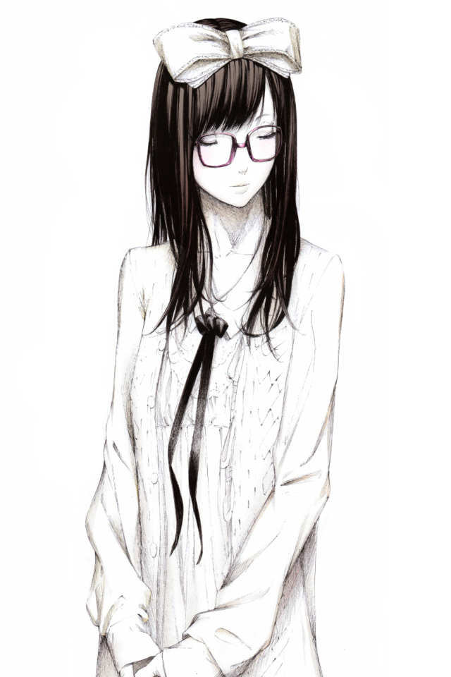 Обои Sketch Of Girl Wearing Glasses And Bow 640x960