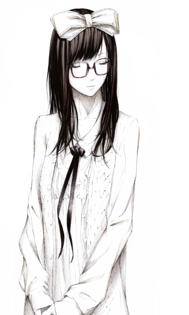 Screenshot №1 pro téma Sketch Of Girl Wearing Glasses And Bow 768x1280
