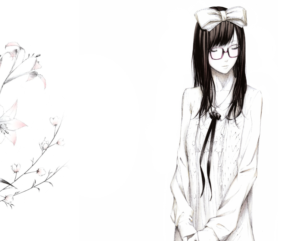 Sketch Of Girl Wearing Glasses And Bow wallpaper 960x800