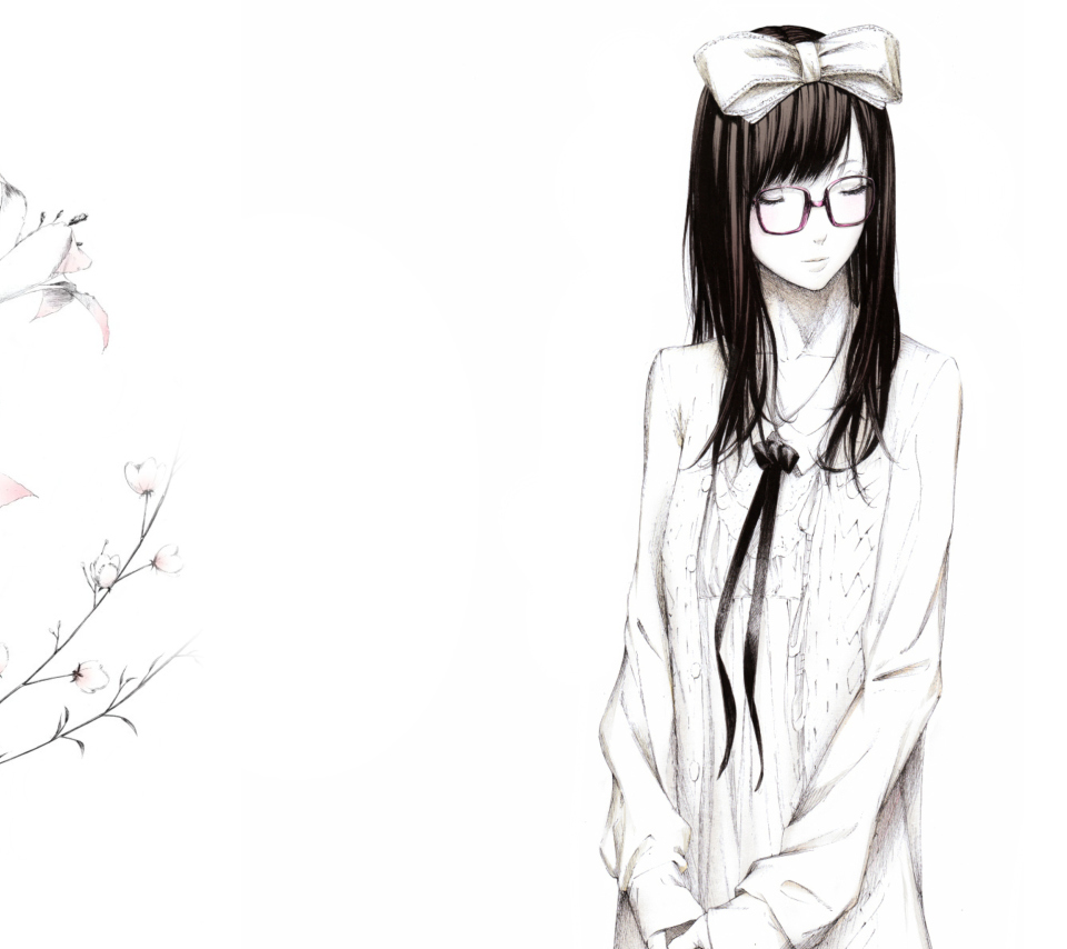 Screenshot №1 pro téma Sketch Of Girl Wearing Glasses And Bow 960x854