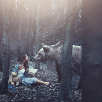 Girl And Two Bears In Forest By Rosie Hardy Photographer screenshot #1 208x208