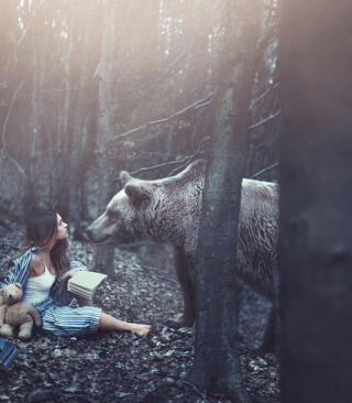 Girl And Two Bears In Forest By Rosie Hardy Photographer papel de parede para celular para Nokia C-Series