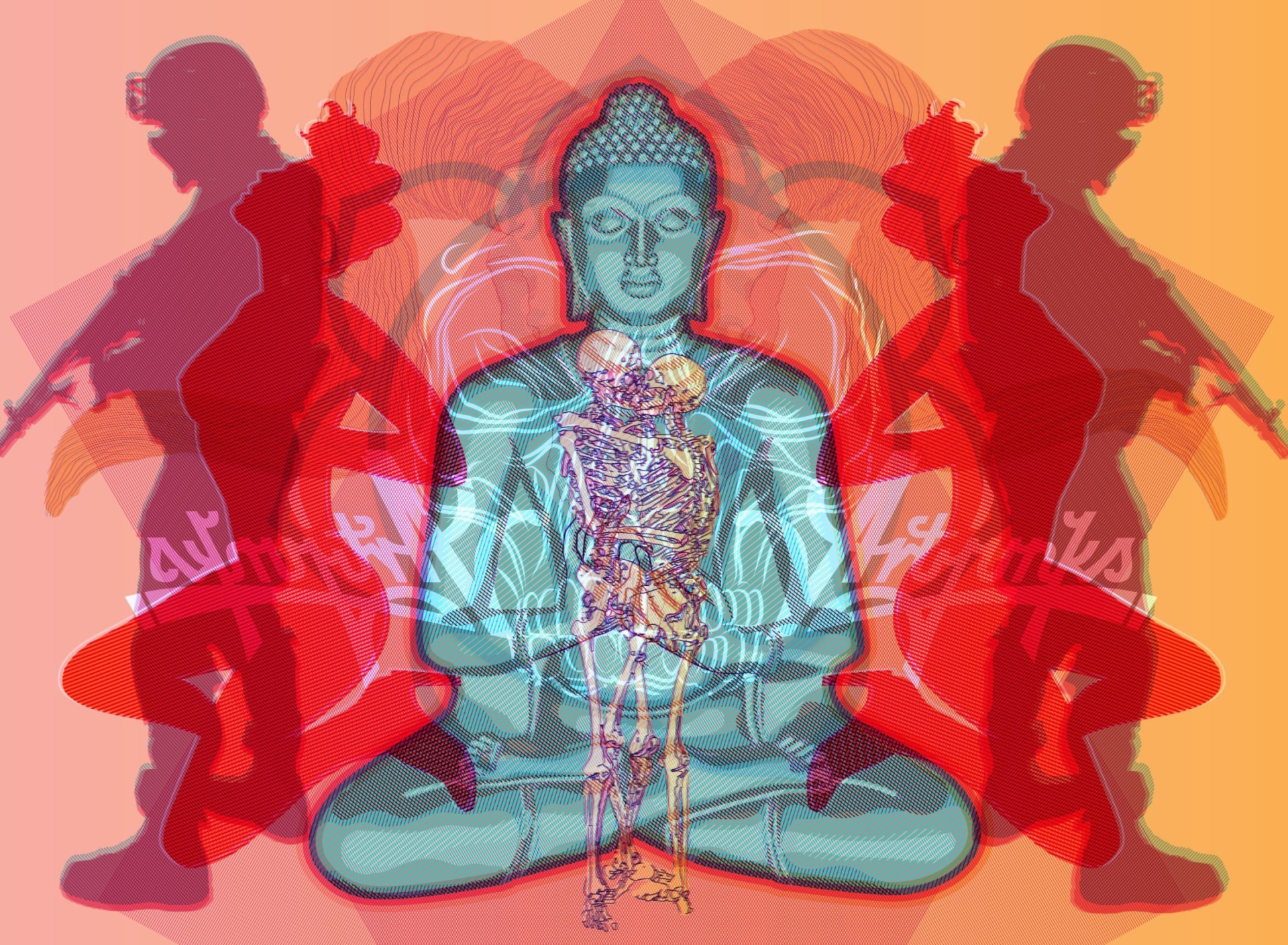 Обои Buddha Creative Illustration 1920x1408