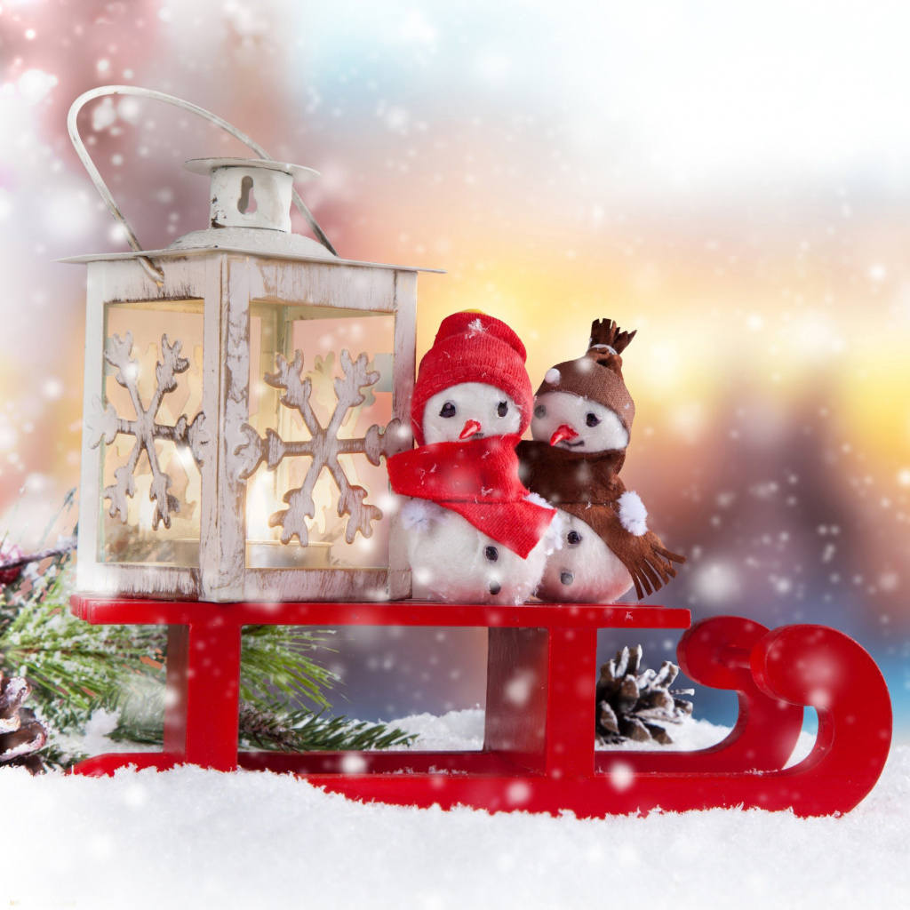 Обои Snowman Christmas Figurines Decoration 1024x1024