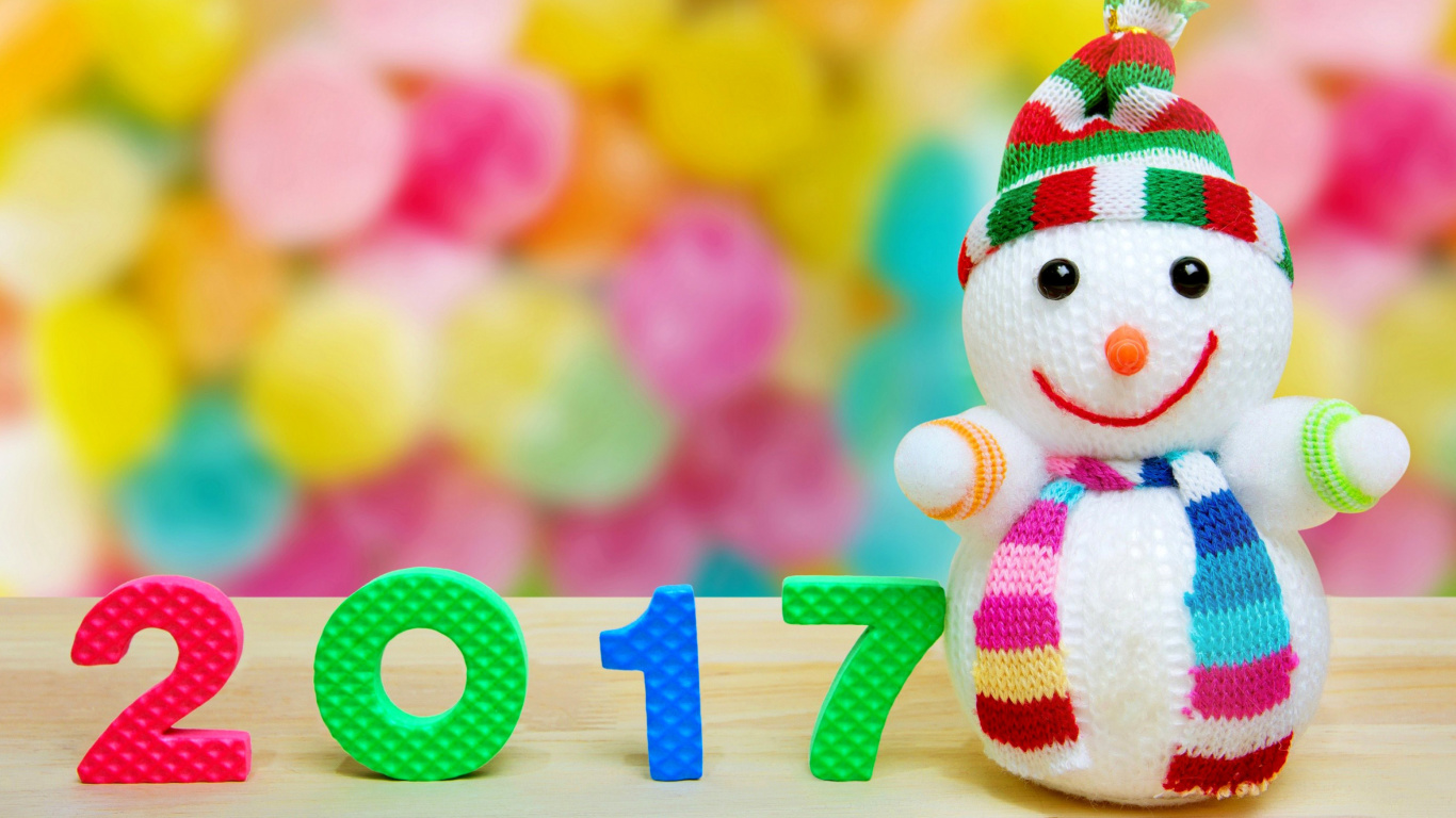 Fondo de pantalla 2017 New Year Snowman 1366x768