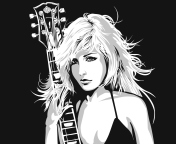 Das Black And White Drawing Of Guitar Girl Wallpaper 176x144