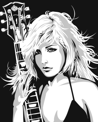 Black And White Drawing Of Guitar Girl - Obrázkek zdarma pro Nokia C5-06