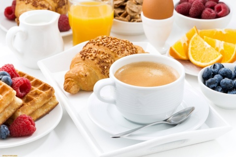 Обои Croissant, waffles and coffee 480x320