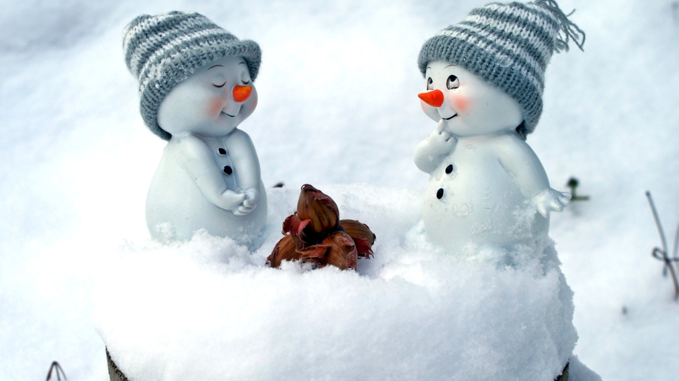 Обои Cute Snowman Christmas Decoration Figurine 1366x768