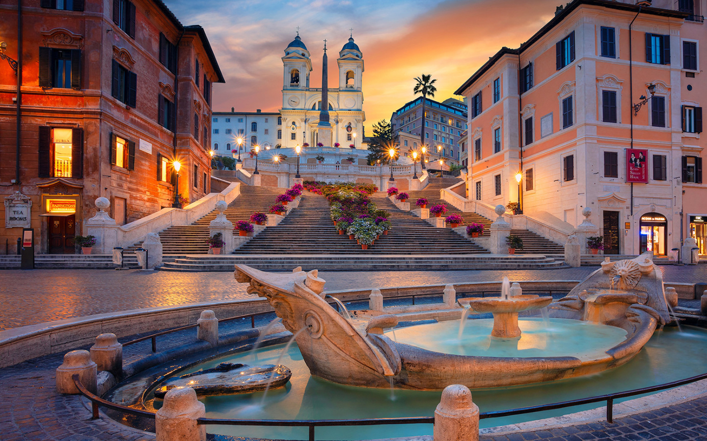 Das Fontana della Barcaccia and Spanish Steps Wallpaper 1440x900