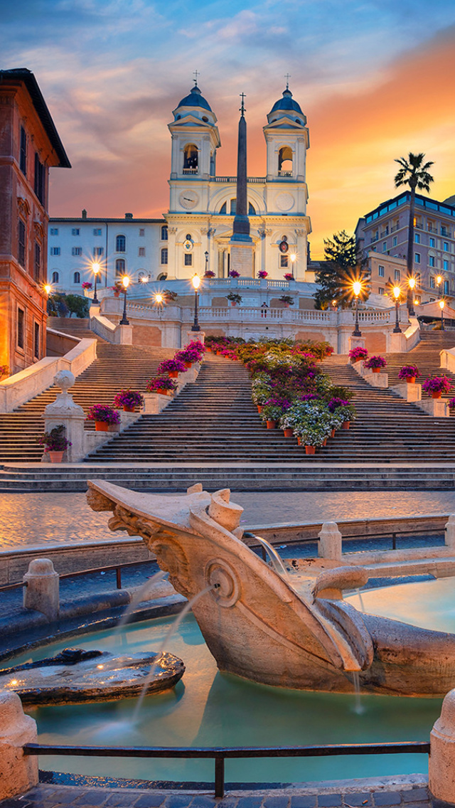 Обои Fontana della Barcaccia and Spanish Steps 640x1136