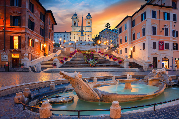 Обои Fontana della Barcaccia and Spanish Steps