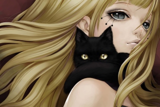 Blonde With Black Cat Drawing sfondi gratuiti per cellulari Android, iPhone, iPad e desktop