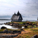 Screenshot №1 pro téma Old small house on the rocky river shore 128x128