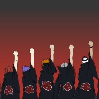 Kostenloses Naruto, Itachi, Sasori, Tobi, Deidara with Sharingan Logo Wallpaper für iPad mini 2