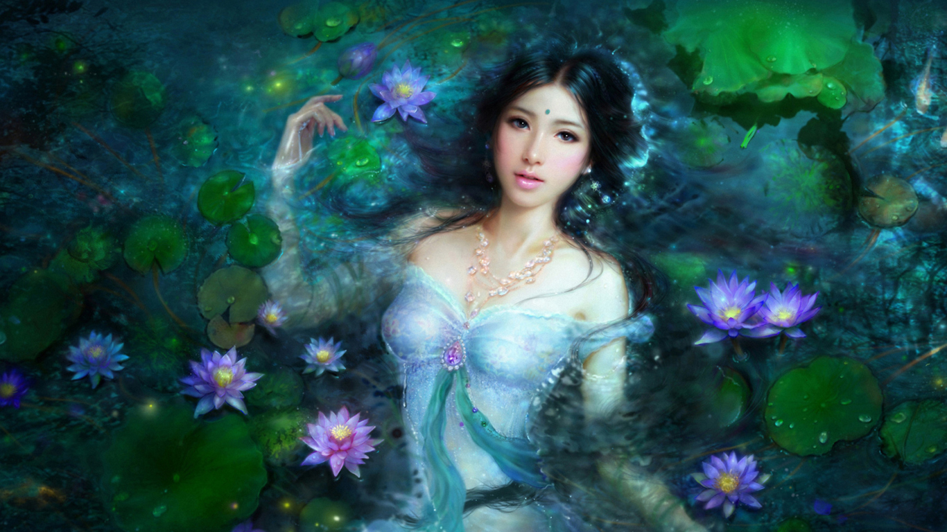 Screenshot №1 pro téma Princess Of Water Lilies 1366x768