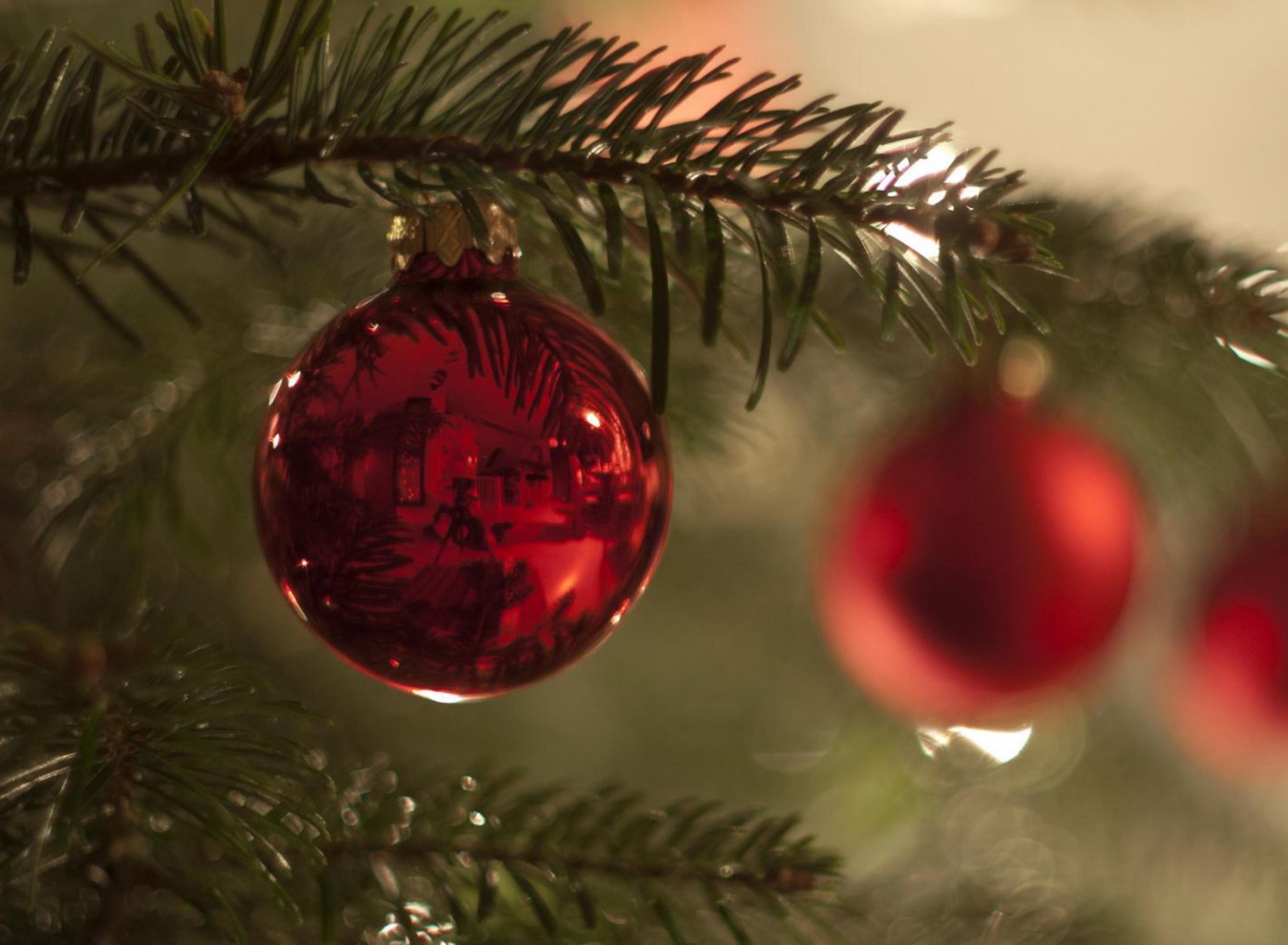 Sfondi Red Balls On Christmas Tree 1920x1408