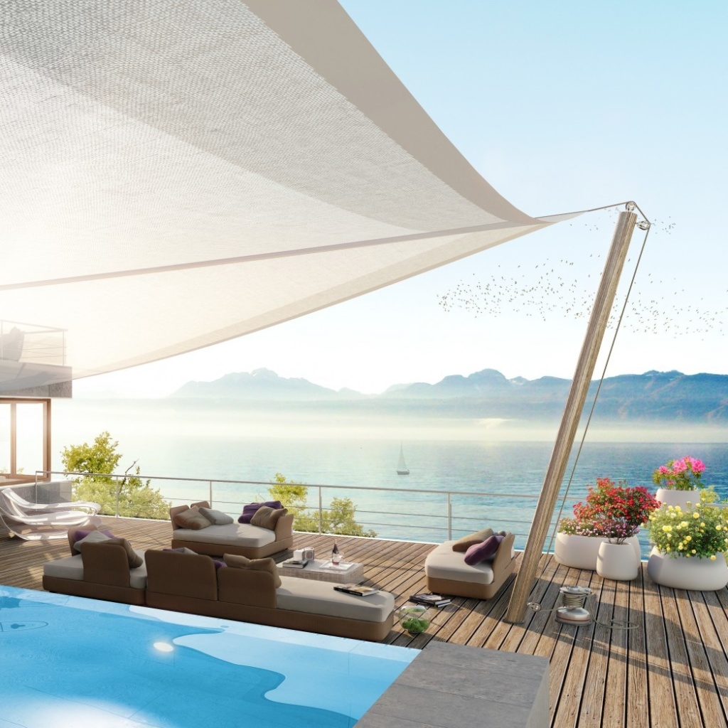 Обои Luxury Villa with Terrace in Barbara Beach, Curacao 1024x1024