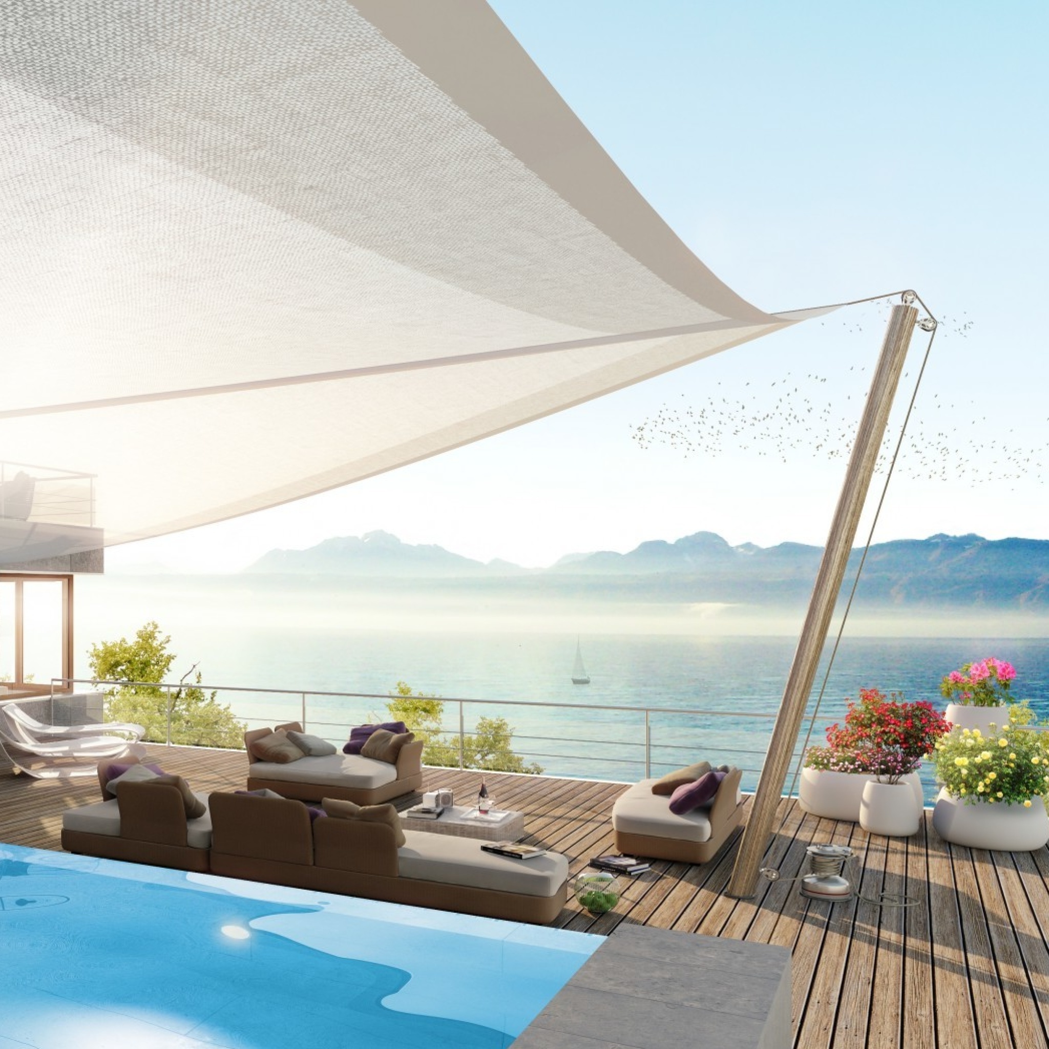 Обои Luxury Villa with Terrace in Barbara Beach, Curacao 2048x2048