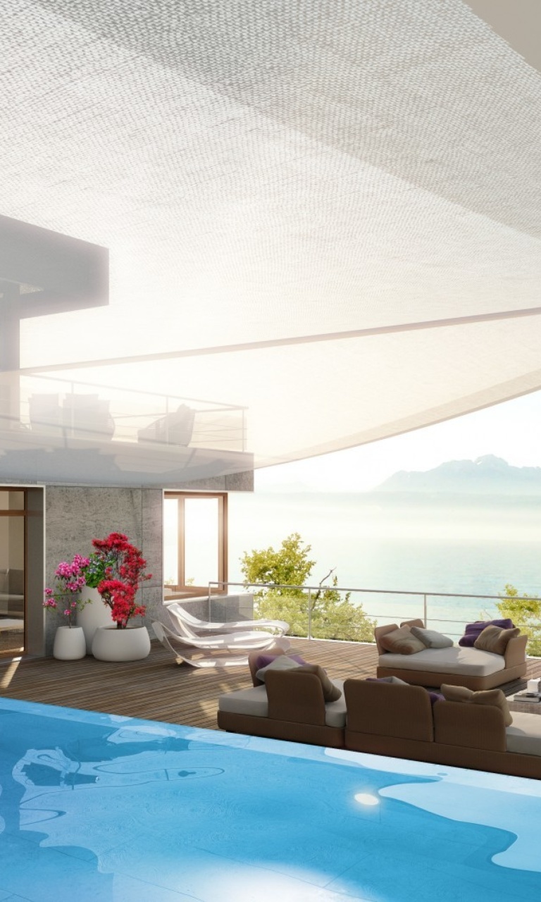 Обои Luxury Villa with Terrace in Barbara Beach, Curacao 768x1280