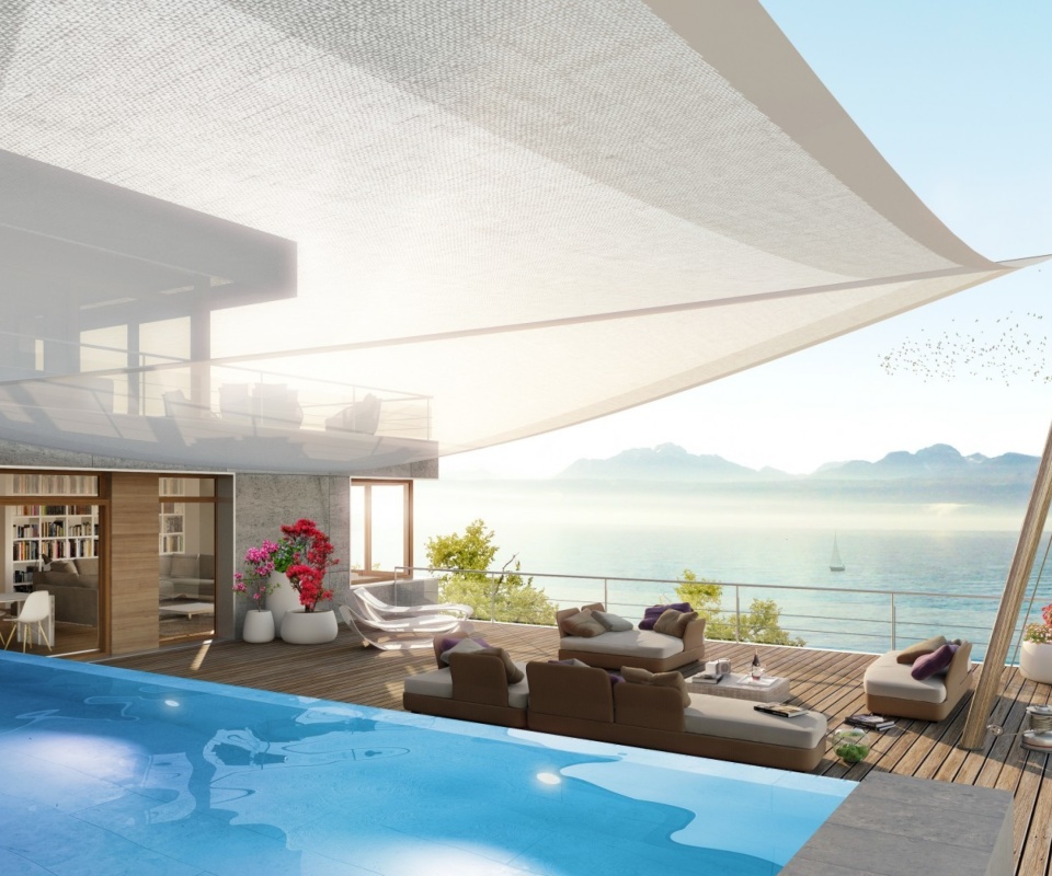 Обои Luxury Villa with Terrace in Barbara Beach, Curacao 960x800