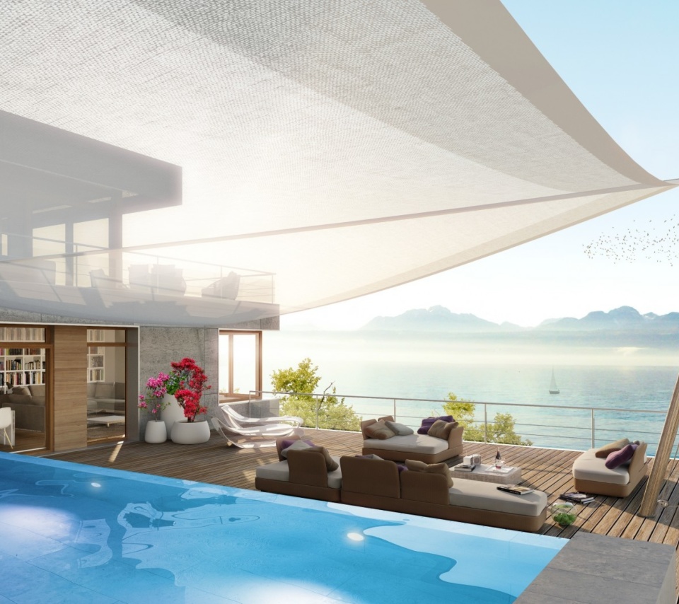 Обои Luxury Villa with Terrace in Barbara Beach, Curacao 960x854