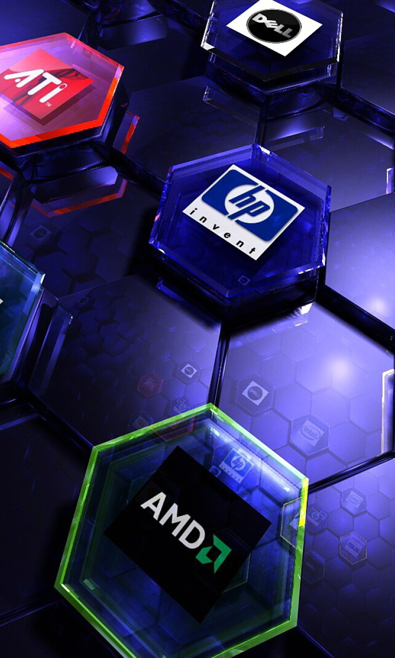 Fondo de pantalla Hi-Tech Logos: AMD, HP, Ati, Nvidia, Asus 768x1280