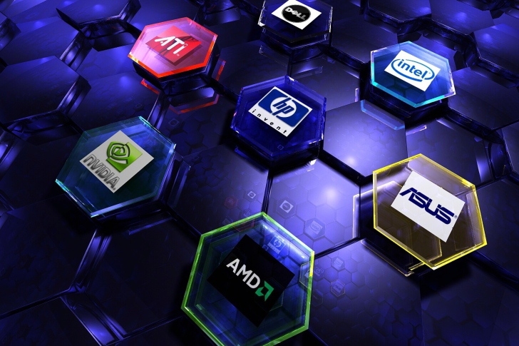 Hi-Tech Logos: AMD, HP, Ati, Nvidia, Asus wallpaper
