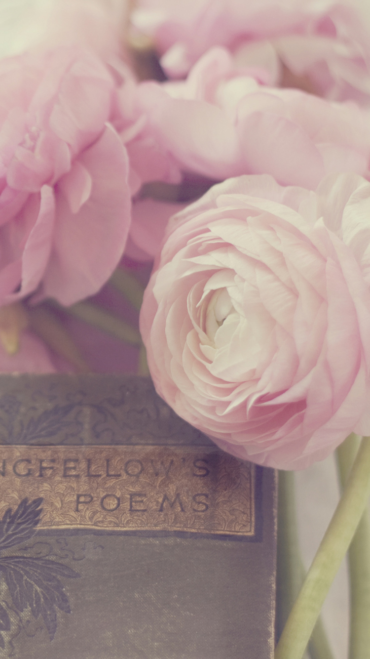 Pink Ranunculus And Vintage Book screenshot #1 750x1334
