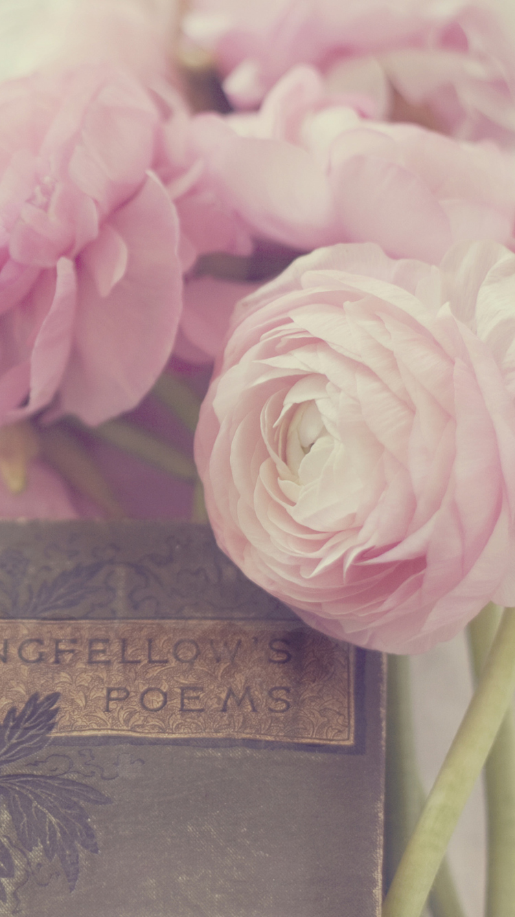 Screenshot №1 pro téma Pink Ranunculus And Vintage Book 750x1334