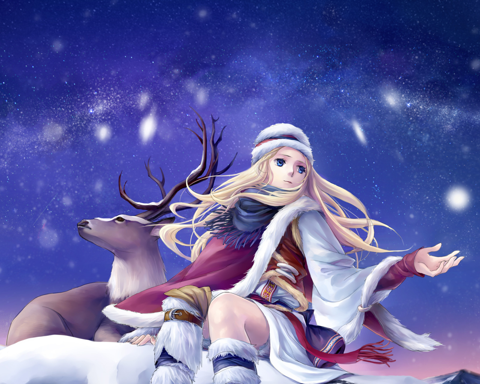 Das Anime Girl with Deer Wallpaper 1600x1280